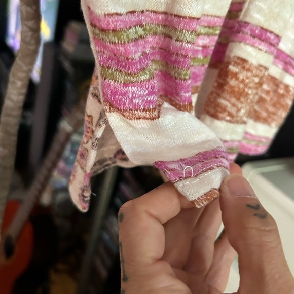 Tribal Jeans Chic Striped V-Neck Blouse in Cream, Brown, and Pink Small - Picture 14 of 16